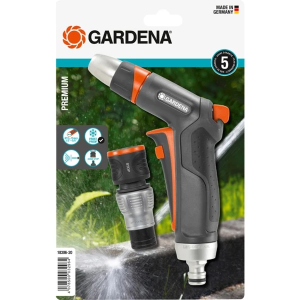 GARDENA Kit Pistolet De Nettoyage + Raccord D'arrosage Aquastop Premium, Seringue